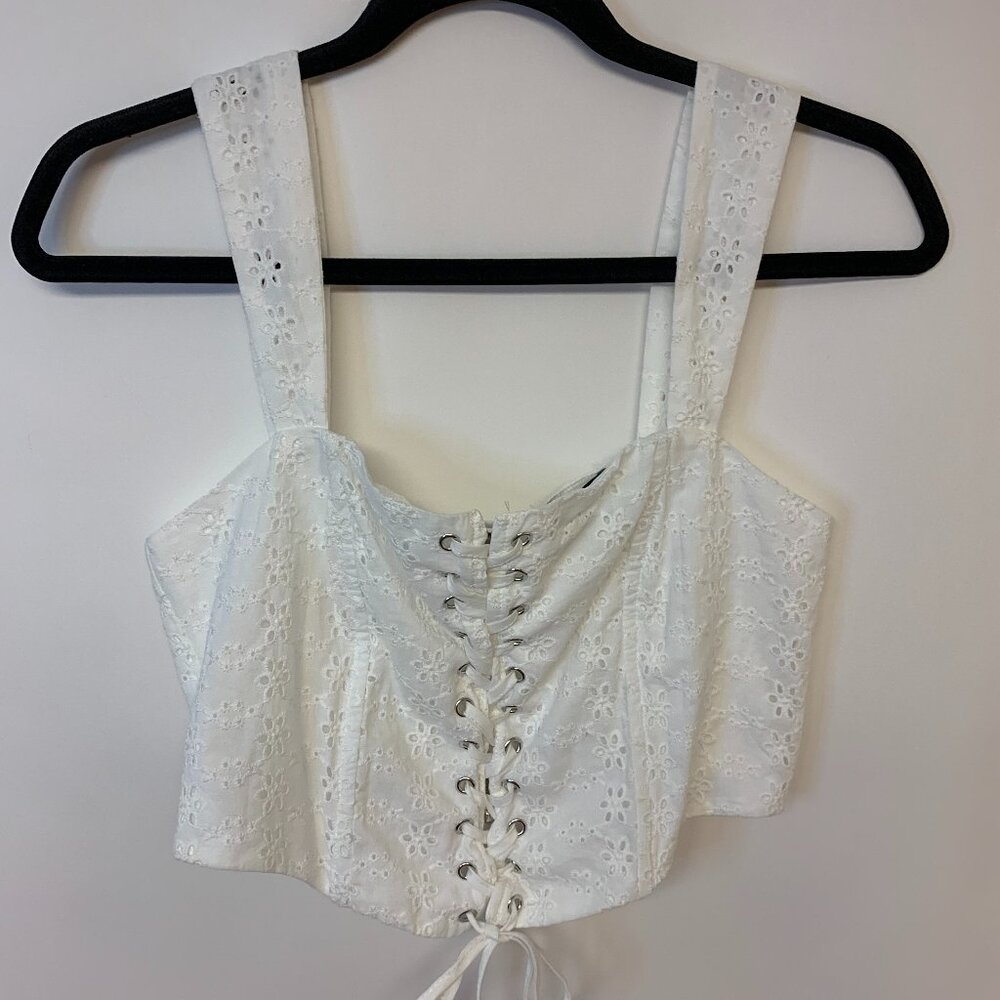 Kendall & Kylie Blouse Cropped Corset Milkmaid Coquette Girl Eyelet Boho  Size L
